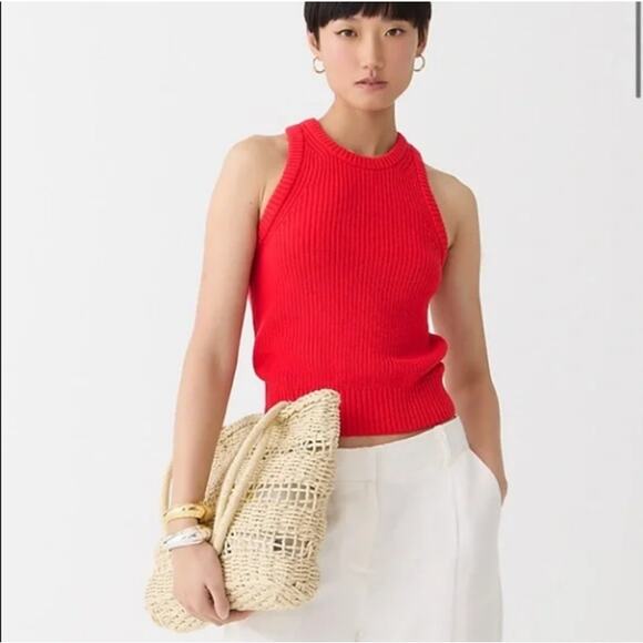 J.CREW Crossback Sweater Tank Top Red Cotton Blend Sleeveless Pullover S NEW - Picture 1 of 6